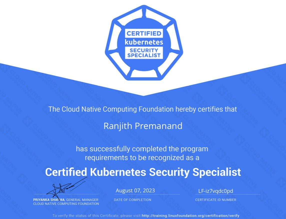 Happy to share that I have cleared CKS certification! Thank you @Mumshad  Mannamb . . . - Achievements - KodeKloud - DevOps Learning Community