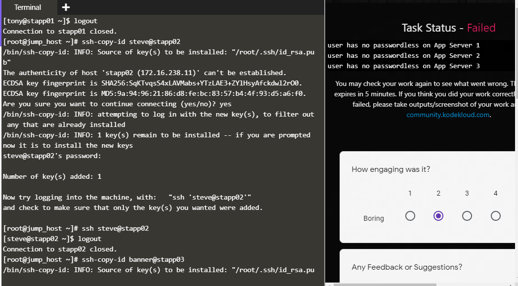 Linux SSH passwordless Authentication failed KodeKloud DevOps