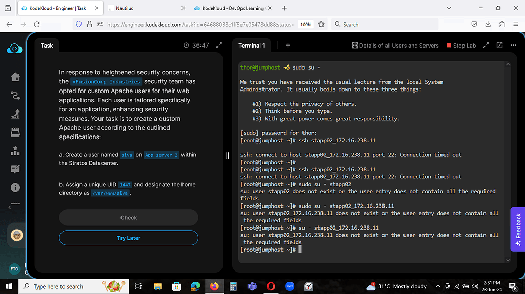 Here again is the issue i am having - DevOps - KodeKloud - DevOps