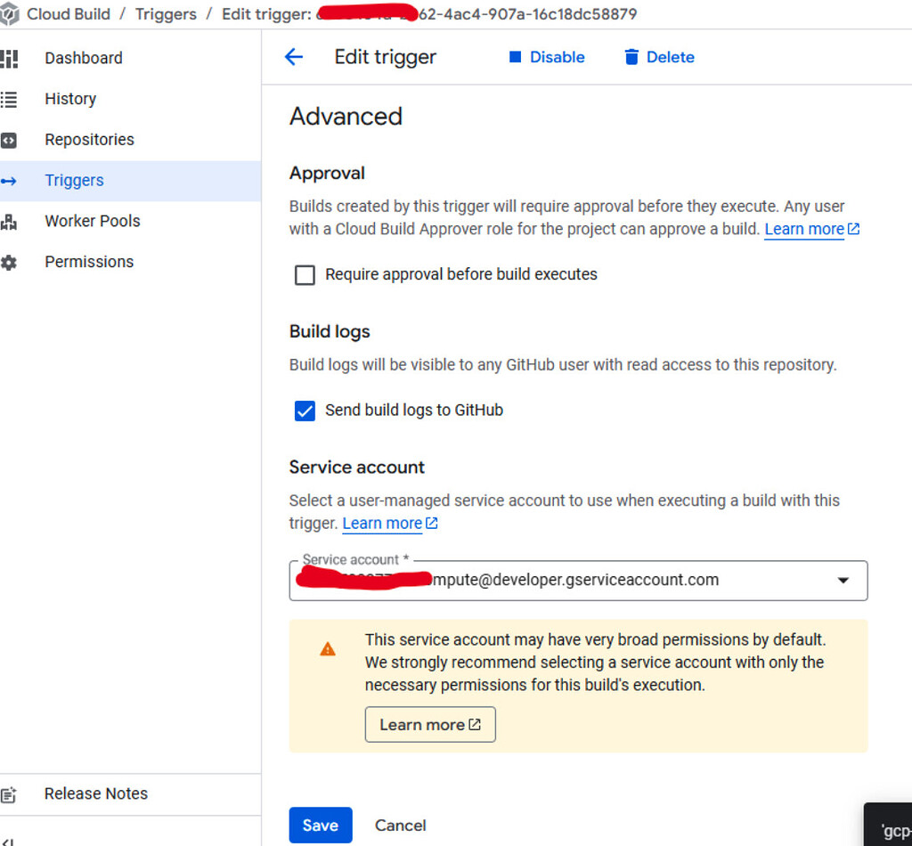 Not able to create cloudbuild trigger - service account - Google Cloud ...