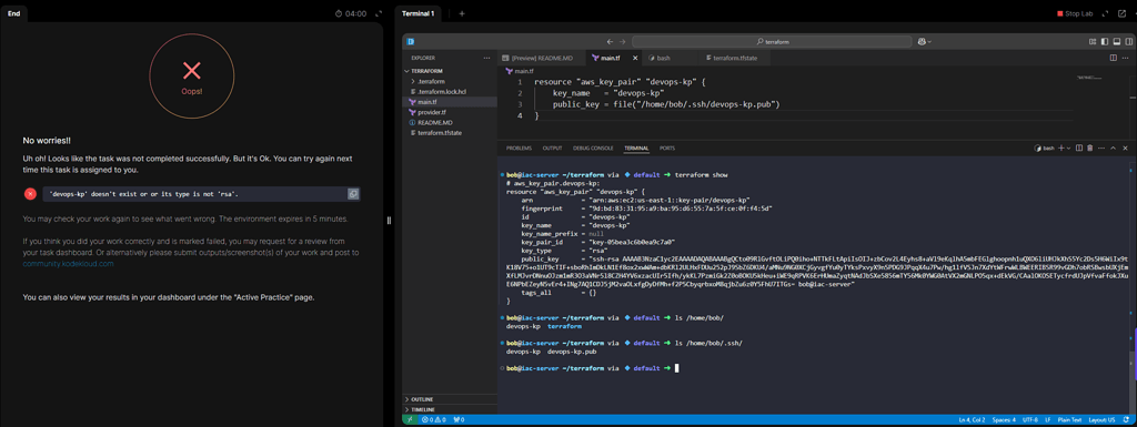 Note able to validate terraform level 1 task 1 - KodeKloud