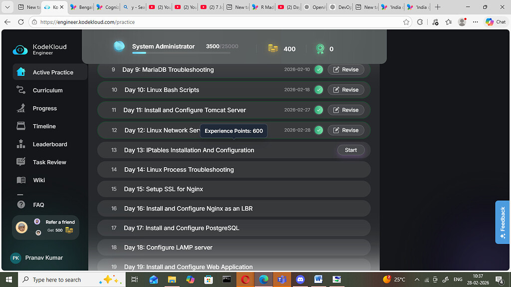 Not able to start Day 13 practice session of 100 days of Devops ...