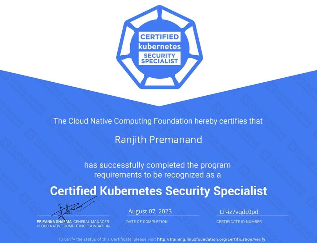 Happy to share that I have cleared CKS certification! Thank you @Mumshad  Mannamb . . . - Achievements - KodeKloud - DevOps Learning Community