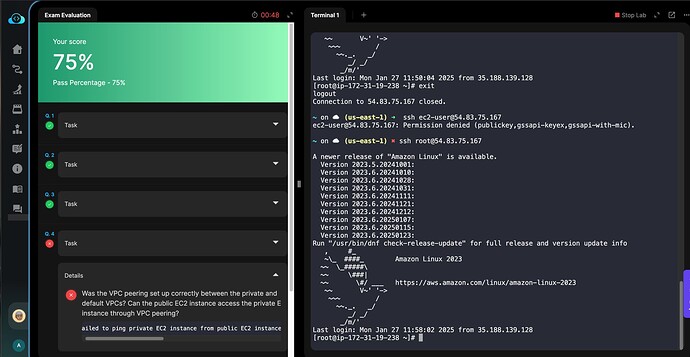 ec2-user denied, root user permitted