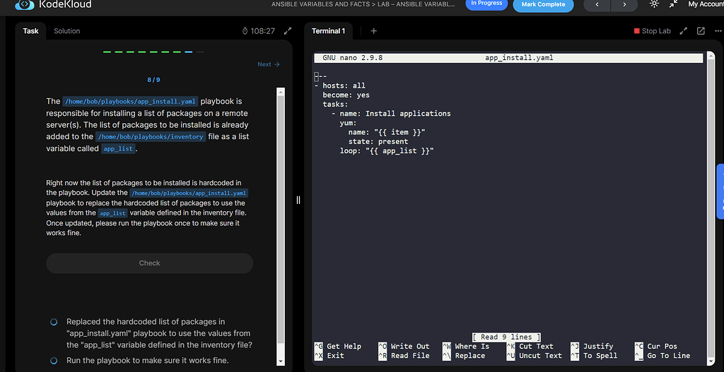 Program is going to infinity loop ansible kodekloud devops