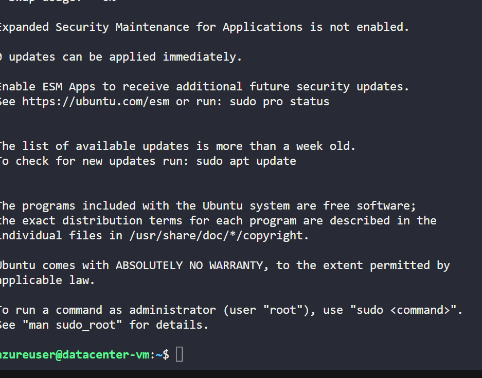 Screenshot of succesful login on VM